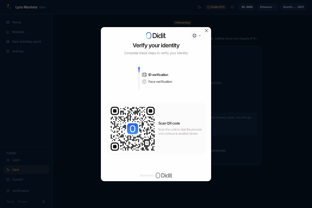 Didit modal: Verify your identity with ID verification, face verification, and a QR code to continue on another device